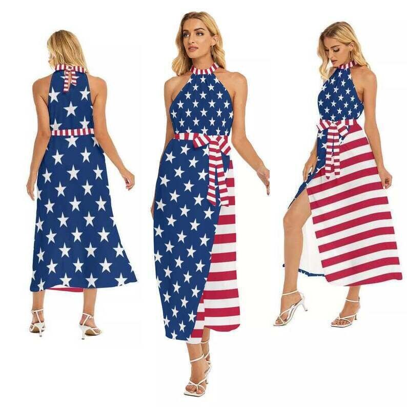 USA Flag Women's Dress With Belt USA American Flag | Etsy