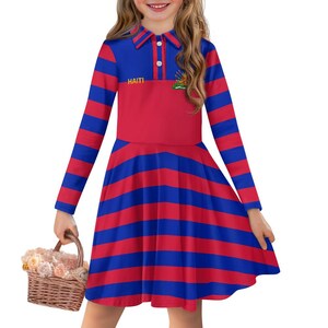 Haiti Children&#39;s, Dress, Polo Shirt Midi skirt, Haitian, Girls, Teens, Kids, Fashion Gifts.