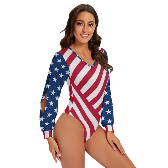 American Flag Women's Bodysuit, USA Flag, Ladies, Women, Teens