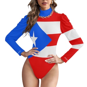 Puerto Rico Bodysuit, Puerto Rico Flag, Ladies, Adults, Women, Teens, Gifts.
