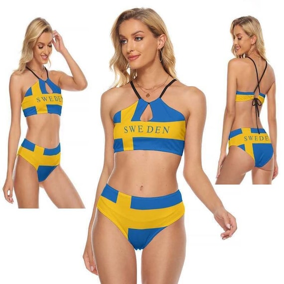 Swedish Women's Bikini, Sweden, Flag, Women, Ladies, Teens, Gifts, Print,  Apparel, Beach, Sports, Wear, Merch, Scandinavian, Fashion. 