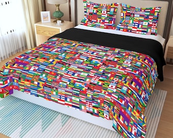 All Flags Duvet, Cover Set 3 Piece, Countries Flags, World Flag, Design, Flags.