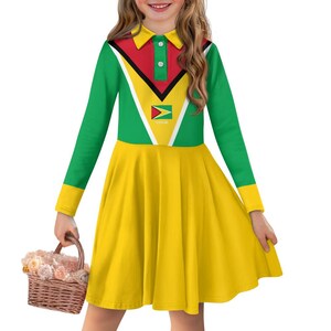 Guyana Children&#39;s, Dress, Polo Shirt Midi skirt, Guyanese, Girls, Teens, Kids, Fashion Gifts.