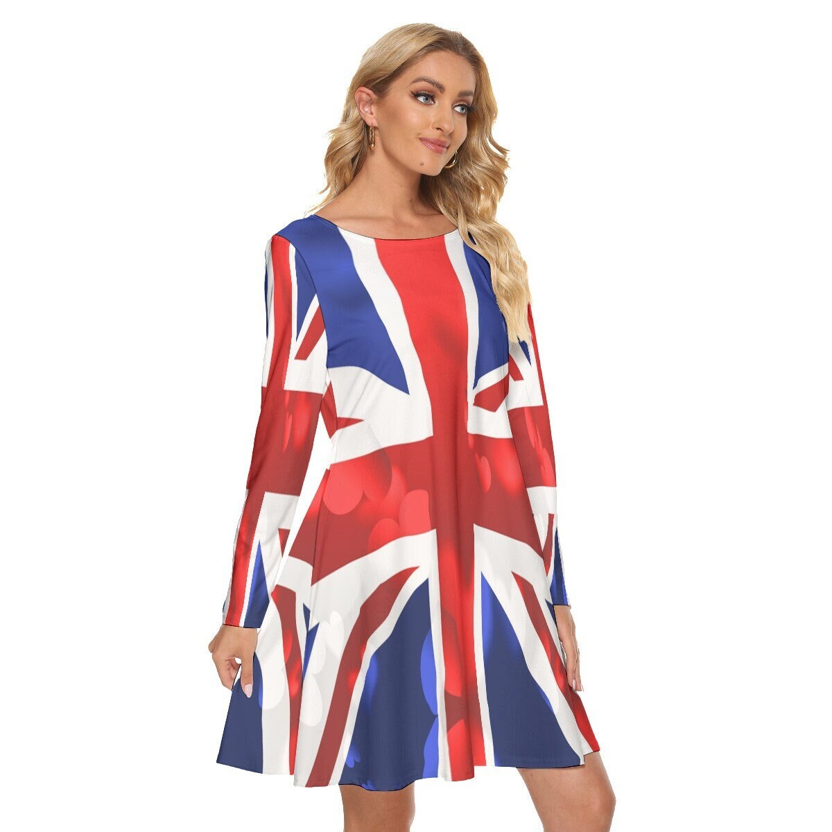 chinese dress ladies Plus Size Union Jack Dress / Long Sleeve Dress with Pockets / Sizes 2XS main image 1