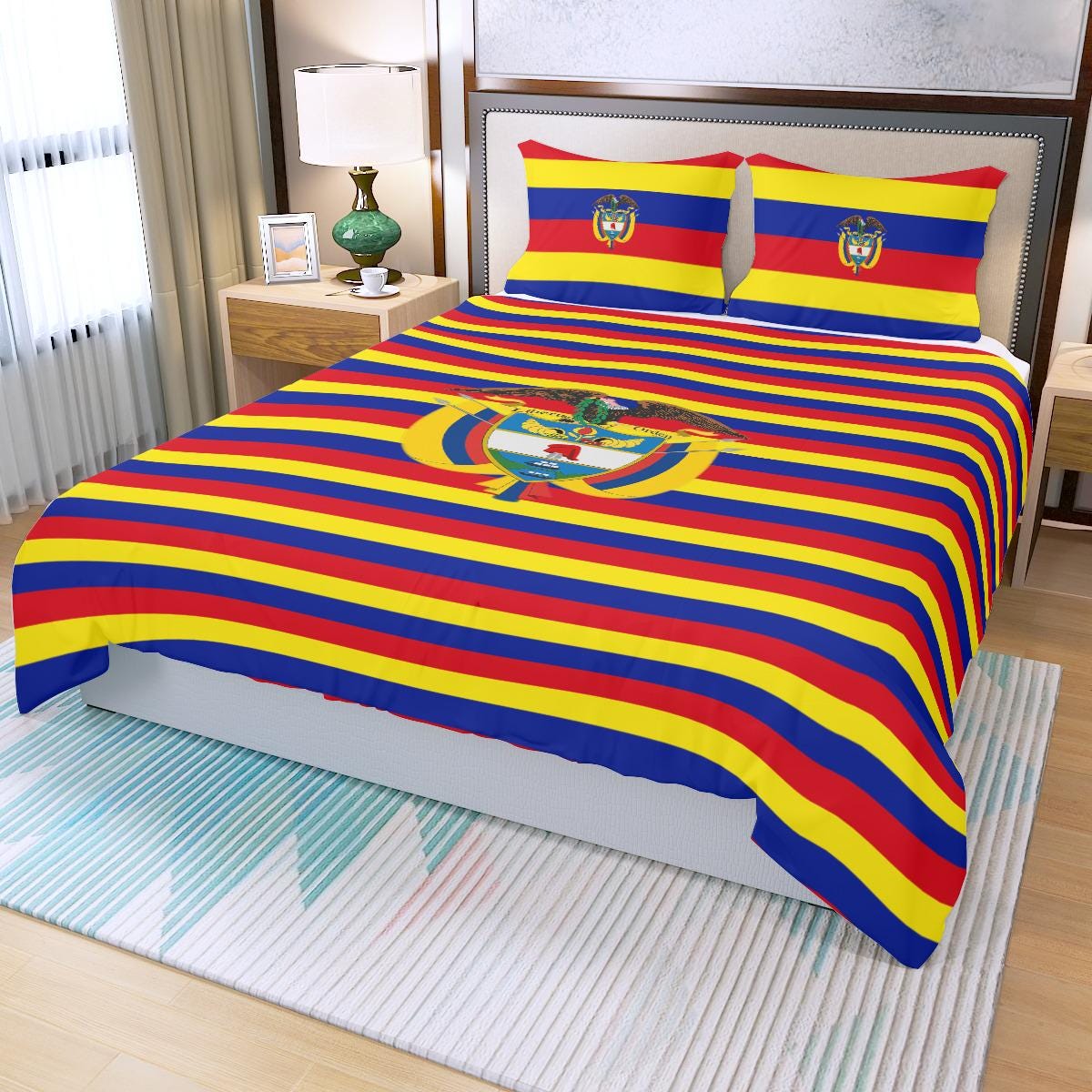 Colombia Duvet, Three Piece Bedding Set, Pillow Cases, Bed, Gifts, Decor, Colombian, Flag, Print.