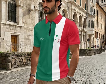 Italien Herrenhemd, Zip-Up-Poloshirt, Erwachsene, Jugendliche, Italienisch, Nationalflagge Mode.