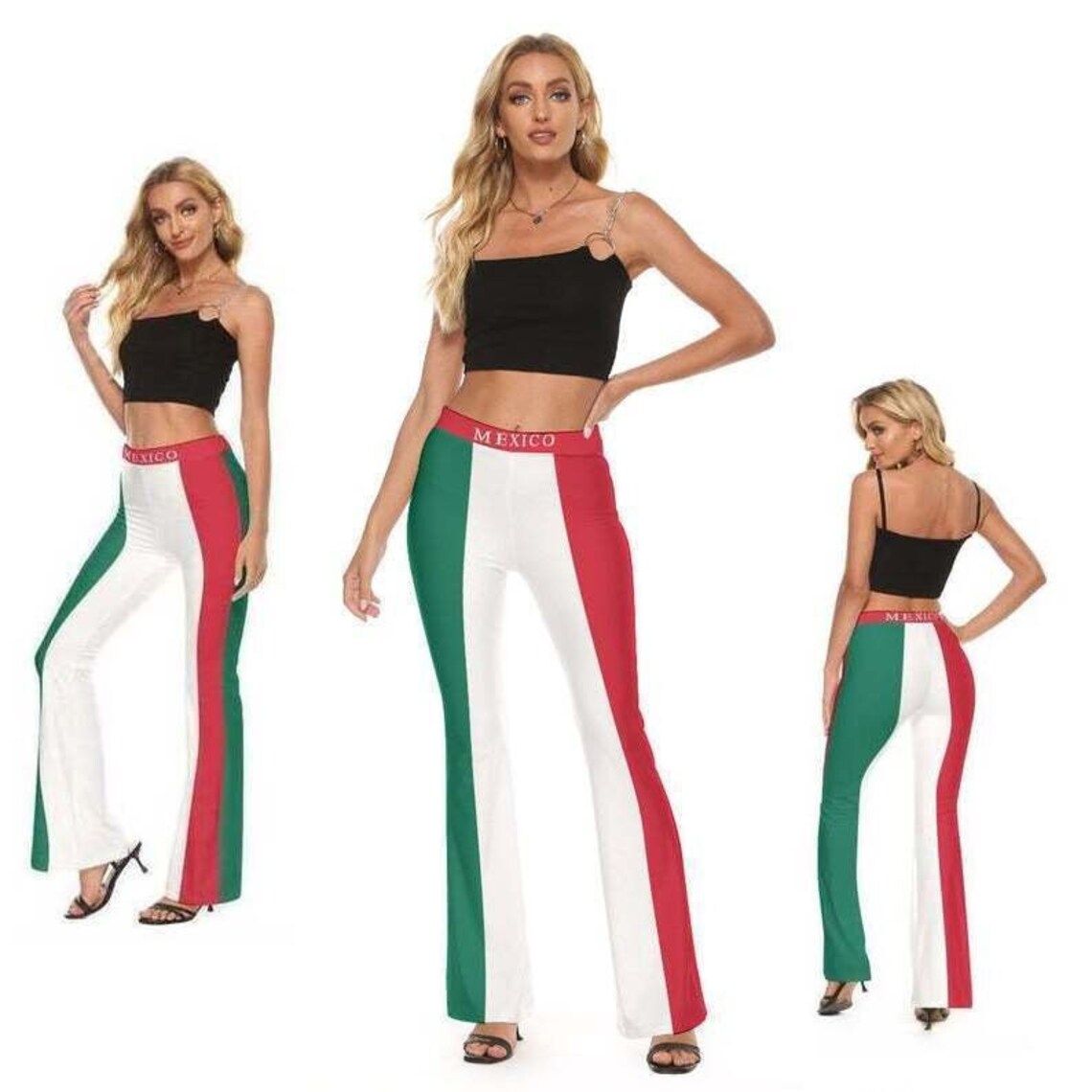 Mexico Women's Skinny Flare Pants Ladies Mexican Flag Etsy