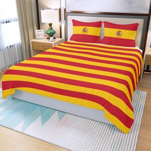 Spain Duvet, Three Piece Bedding Set, Pillow Cases, Bed, Gifts, Decor, Spanish, Flag, Print.