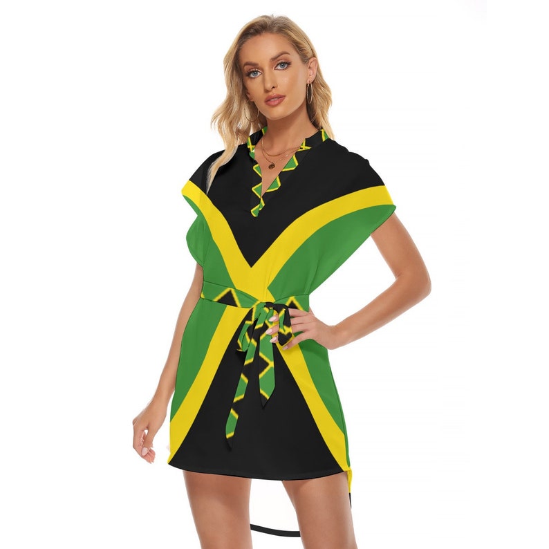 Robe jamaïcaine avec ceinture, femmes, dames, adolescents, cadeaux, Jamaïque, imprimé, design. image 3