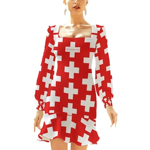 Swiss Dress, Women, Ladies, Teens, Switzerland, Gifts, Swiss Flag, Switzerland Flag.