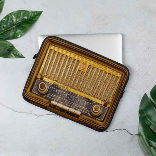 Music Radio Laptop Sleeve, Case, Vintage, Print, Men, Women, Dad, Kids, Mom, Gifts, Design, Retro, Nerd, Gaming, Developer, Gamer, Geek.