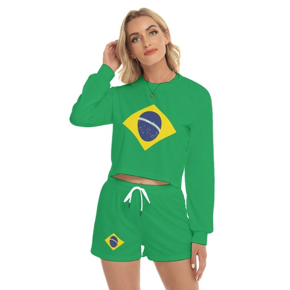 Sweat-shirt du Brésil, costume pantalon, brésilien, femmes, dames,  adolescents, filles, cadeaux, sports, ensemble, drapeau du Brésil, imprimé,  drapeau brésilien, vêtements. -  France