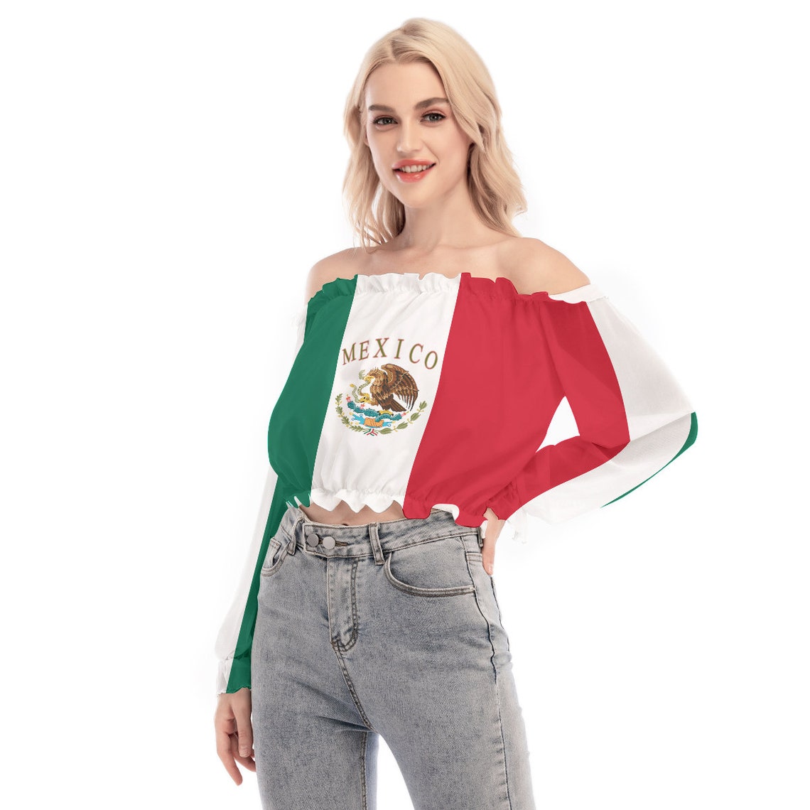 Mexican Flag Women's Tshirt Blouse Mesh Sleeves Mexico Etsy