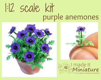 miniature flower kit, 1 12 scale, purple anemone | miniature garden | dollhouse plant | paper flower kit | dollhouse flower kit