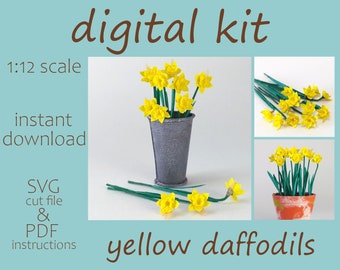 1 12 scale SVG file - yellow daffodils | dollhouse flowers | miniature garden | miniature florist | miniature daffodils | dollhouse SVG