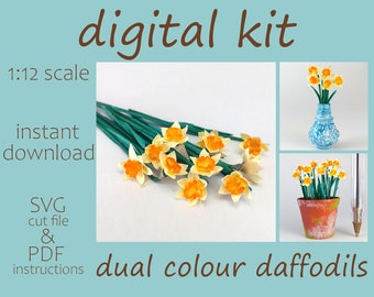 dollhouse SVG - 1 12 scale daffodils, dolls house | miniature garden, miniature diorama | 1 12 scale flowers | svg cut file | mini daffodils