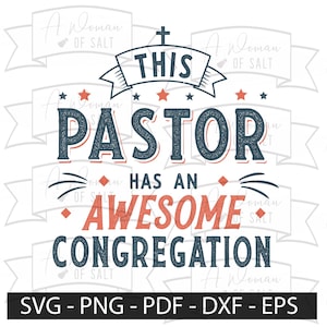 Puede incluir: Un diseño gráfico azul y rojo con el texto "This Pastor Has An Awesome Congregation".