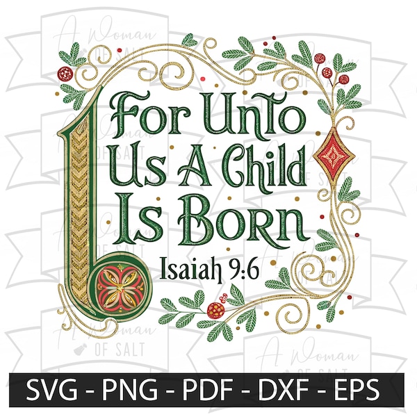 Porque un niño nos ha nacido (Isaías 9:6) Archivos digitales para sublimación navideña cristiana (descarga)