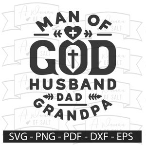 Handmade Man of God Husband Dad Grandpa Svg, Christian Dad Digital Files, Bible Art Png Eps Pdf Dxf, Christian Gift for Father&#39;s Day