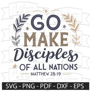 Allez faire des disciples de toutes les nations Matthieu 28:19 Christian Svg Png Eps Pdf Dxf Fichiers de découpe numérique pour sublimation, artisanat