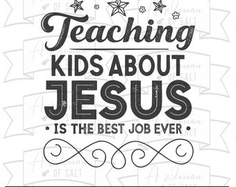 Descarga digital de un maestro cristiano que enseña a los niños sobre Jesús. Archivos de sublimación y corte: SVG, PNG, EPS, PDF, DXF, para el Día de la Madre.