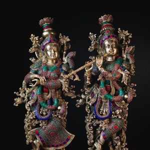 Radha Krishna Statue | 71 Cm Large Size Radha Krishna Statue | Flute Krishna | Radha Krishna Inlay Work | God of love | Hare Krishna Idol |