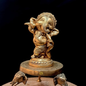 Brass Ganesh Statue on Elephant Chowki - Indian Art Diwali Gift
