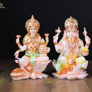 Ganesh Lakshmi statue | Diwali Puja Idol | God of Wisdom | Goddess of Wealth | Puja | Family Gift | Hindu God Goddess | 19 CM