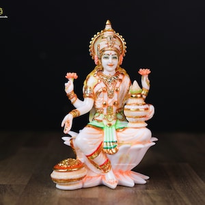 Lakshmi Statue: Hand-Painted Cultured Marble Hindu Goddess (19 CM)