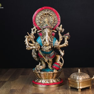 Ganesha Statue | 30 CM Brass Ganesha Statue | Dirshti Ganesh Statue | God of New Beginning | Elephant Head God | Lion Ganesh | Ganpati Idol