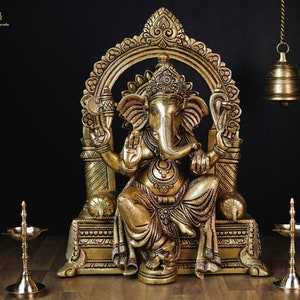 Large Brass Ganesha Statue: Indian God of Good Luck (42 CM)