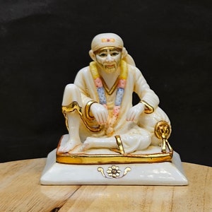 Sai Baba Statue | Shirdi Sai Baba | Cultured Marble Sai Baba Moorti | Sai Baba of Shirdi | Sri DattaGuru | 5 Inch | Hindu & Muslim Devotee |