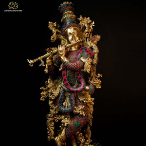 30 Inch Krishna Statue | Big Brass Krishna Idol | Flute Krishna | Colourful Krishna With Stone Work | God of love | Radhe Krishna Idol |
