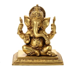 Ganesh Statue | Brass Lord Ganesha | Good luck God | Home Decor Idol | Ganapati | Elephant Head God | Diwali Puja Idol |  Vinayaka | 16 Cm |