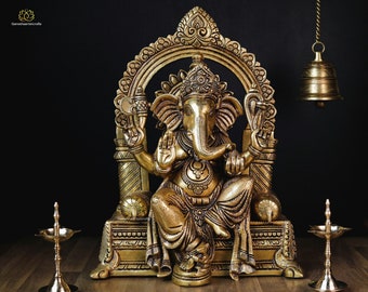 Large Brass Ganesha Statue: Indian God of Good Luck (42 CM)
