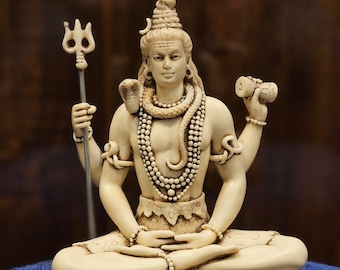 Meditating Shiva Statue: Cultured Marble Adiyogi, 15 cm