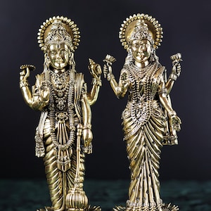 Vishnu Lakshmi Idol  | Lakshmi  Narayan On Lotus | Hindu Trinity | Hindu God Goddess | Goddess of wealth | God fortune | 20 Cm Tall |