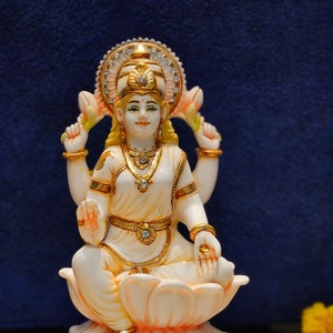 Hand Painted Lakshmi Statue: Cultured Marble Hindu Goddess (7 Inch)