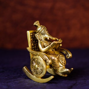 Brass Ganesh Statue: Rocking Chair Idol, Indian Art (12cm)