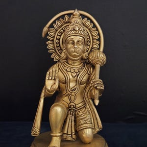 Hanuman Idol | Brass Premium-quality Bajrangbali | God Of Strength | 13&quot; Inch | Ram Devotee |  Large Sitting Blessing Balaji Statue |