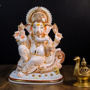Ganesha Statue | 30 CM Sitting Ganesh | Elephant God | God of wisdom | Lord of Obstacles | Hindu God | Good luck God| Cultured Marble Ganesh