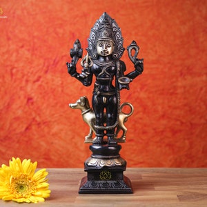 Bhairava Statue | Brass Bhairav Statue | Maha Kala Bhairava | Hindu God | Vajrabhairava | Yamantaka | Bhairav Murti |Bhairav With Dog |11.5"