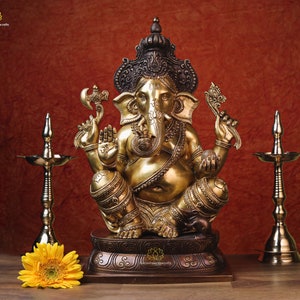 Large Brass Ganesha Statue: Hindu God of Luck, 40 CM