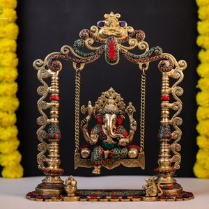 Ganesh Statue | 15 Inch Brass Ganesha Jhoola | Swing Ganesh | God of Good Luck | Large Ganesha | Vinayaka | Decorative Ganapati | Hindu God