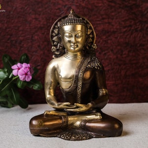 主仏像 | 真鍮製の仏像 | 釈迦牟尼仏 | ゴータマ・ブッダの偶像 | 仏教の神 | 瞑想する仏 | 高さ 24 CM |