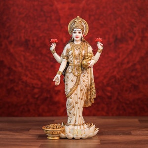 Lakshmi Statue: Cultured Marble Hindu Goddess of Wealth (26 CM)