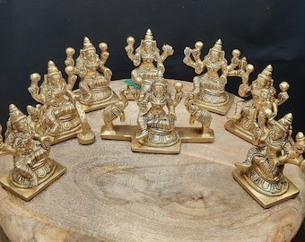 Ashta [Eight] Lakshmi Statue | AshtaLakshmi | Eight Forms of Lakshmi | Brass Lakshmi Idol | Goddess of Wealth | Prosperity | Fertility | 3"|