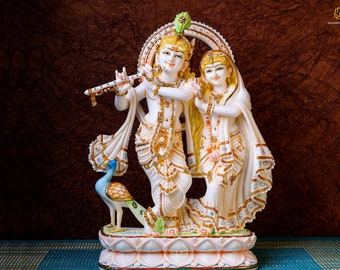 Dancing Radha Krishna Statue: Cultured Marble Hindu God Idol (46 CM)