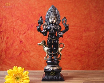 Messing Bhairava Statue: Hindu Gott mit Hund, Maha Kala Bhairava (30 cm)