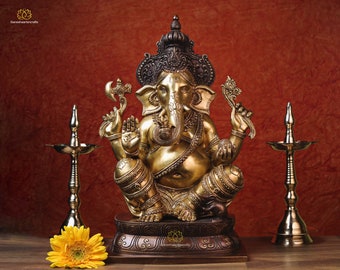 Large Brass Ganesha Statue: Hindu God of Luck, 40 CM